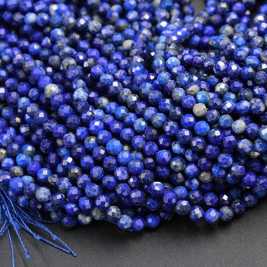 Natural Blue Lapis Lazuli Round Beads 2mm 3mm 4mm 5mm Faceted Round Beads Diamond Cut Gemstone 15.5" Strand