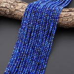 Faceted Natural Denim Blue Lapis 3mm Round Beads Gemstone 15.5" Strand