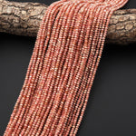 Faceted Natural Rhodochrosite 3mm Thin Rondelle Gemstone Beads 15.5" Strand