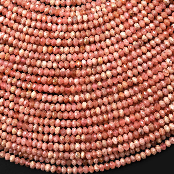 Faceted Natural Rhodochrosite 3mm Thin Rondelle Gemstone Beads 15.5" Strand