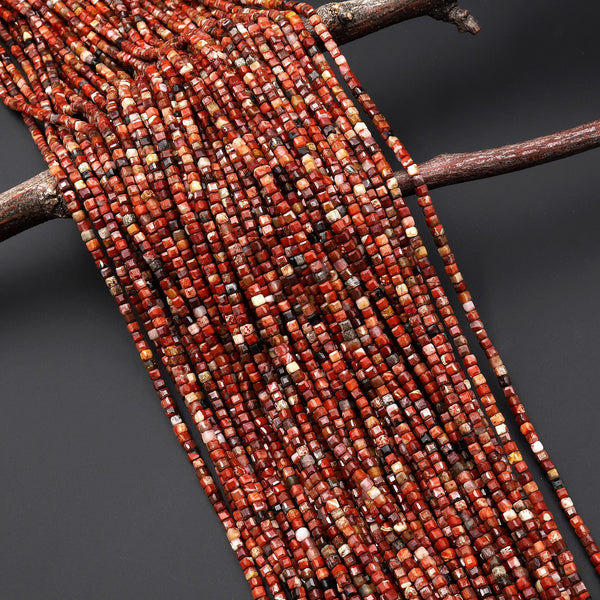 AAA Natural Red Brecciated Jasper Faceted 2mm Gemstone Cube Beads 15.5" Strand