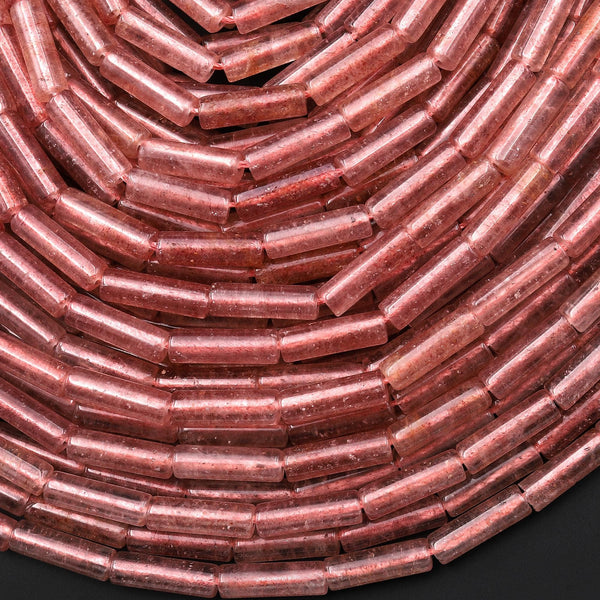 Natural Strawberry Quartz Thin Long Tube Beads 13x4mm 15.5" Strand