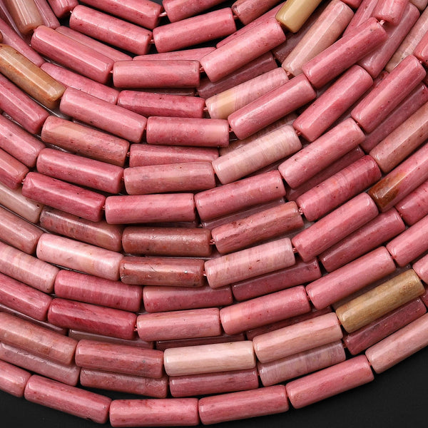 Natural Pink Petrified Rhodonite Thin Long Tube Beads 13x4mm 15.5" Strand