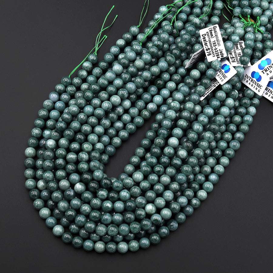 Rare AAA Natural Guatemalan Green Jade 6mm 8mm Smooth Round Beads 15.5" Strand