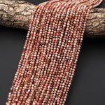 Faceted Natural Rhodochrosite 3mm Round Beads Micro Laser Diamond Cut Gemstone 15.5" Strand