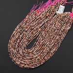 Natural Rhodochrosite Black Iron Matrix 3mm 4mm Faceted Round Beads 15.5" Strand