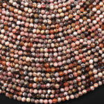 Natural Rhodochrosite Black Iron Matrix 3mm 4mm Faceted Round Beads 15.5" Strand