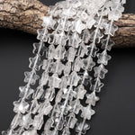 Sparkling Faceted Natural Rock Quartz 14mm Carved Star Gemstone 15" Strand