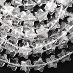 Sparkling Faceted Natural Rock Quartz 14mm Carved Star Gemstone 15" Strand
