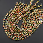 AAA Faceted Natural Unakite Beads 10mm 14mm Carved Star Gemstone 15" Strand