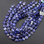Sparkling Faceted Natural Blue Sodalite 14mm Carved Star Gemstone 15" Strand