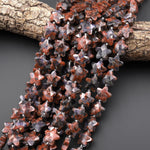 Sparkling Faceted Natural Feldspar Granite 14mm Carved Star Gemstone 15" Strand