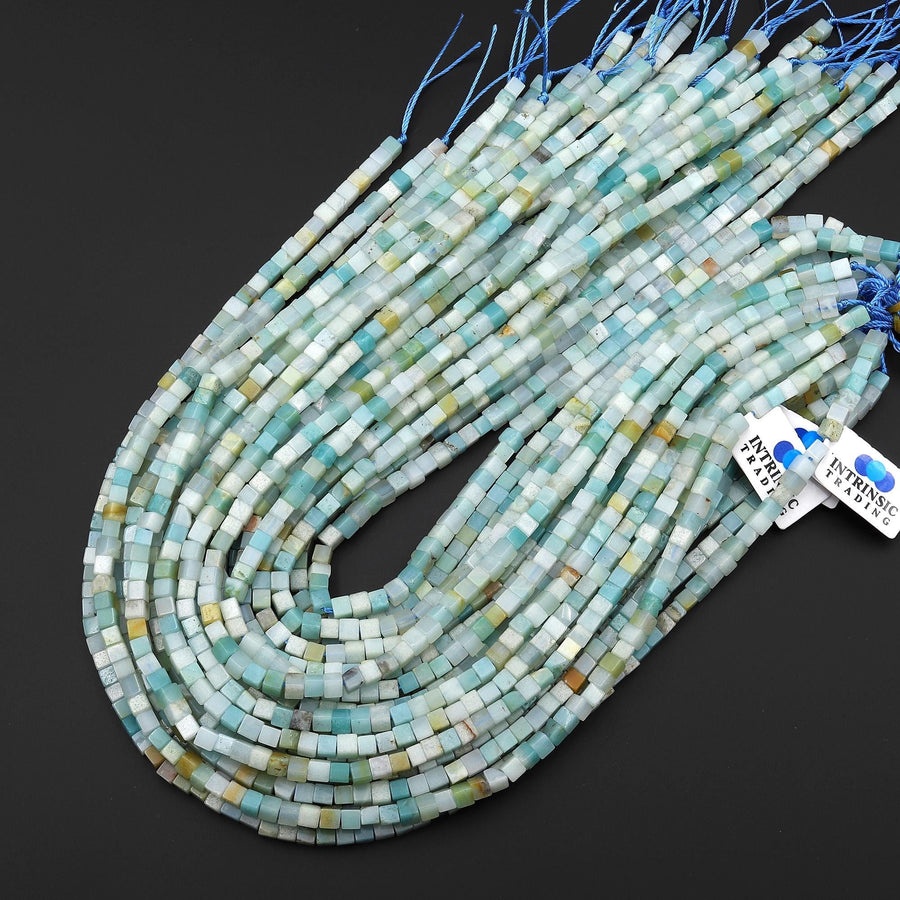 Natural Amazonite Smooth Square Dice Cube Beads 4mm 15.5" Strand