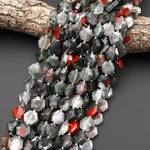 AAA Faceted Natural African Bloodstone Geometric Hexagon Coin 12mm Gemstone 15.5" Strand