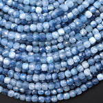 Faceted Natural Blue Aquamarine 4mm Cube Beads Gemstone 15.5" Strand