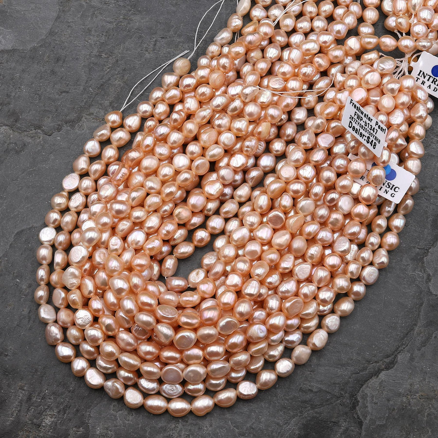 AAA Genuine Natural Peach Pink Freshwater Nugget Pearl 8mm 14.5" Strand
