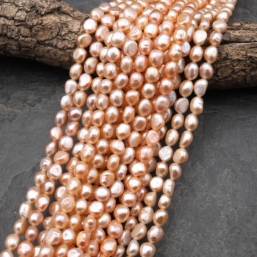 AAA Genuine Natural Peach Pink Freshwater Nugget Pearl 8mm 14.5" Strand