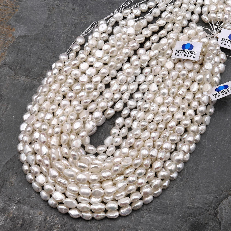 AAA Genuine Natural White Freshwater Pearl 8mm Side Drilled Nugget Beads 14" Strand