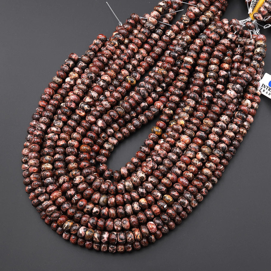 Natural Leopard Skin Jasper Smooth 8mm Rondelle Beads 15.5" Strand