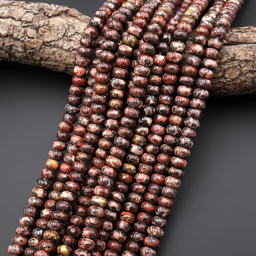 Natural Leopard Skin Jasper Smooth 8mm Rondelle Beads 15.5" Strand