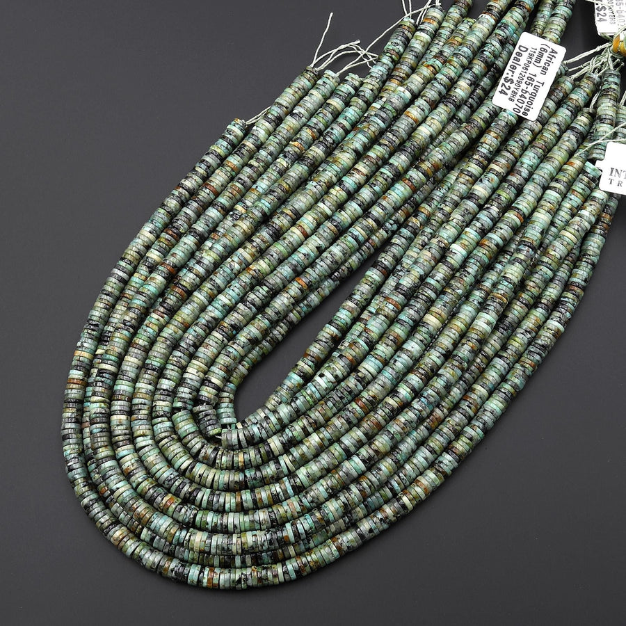AAA Natural African Turquoise Smooth Thin Heishi Beads 6mm Gemstone 15.5" Strand