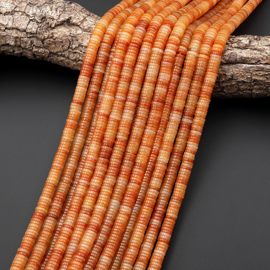 AAA Natural Orange Aventurine 4mm 6mm Smooth Thin Heishi Rondelle Beads 15.5" Strand