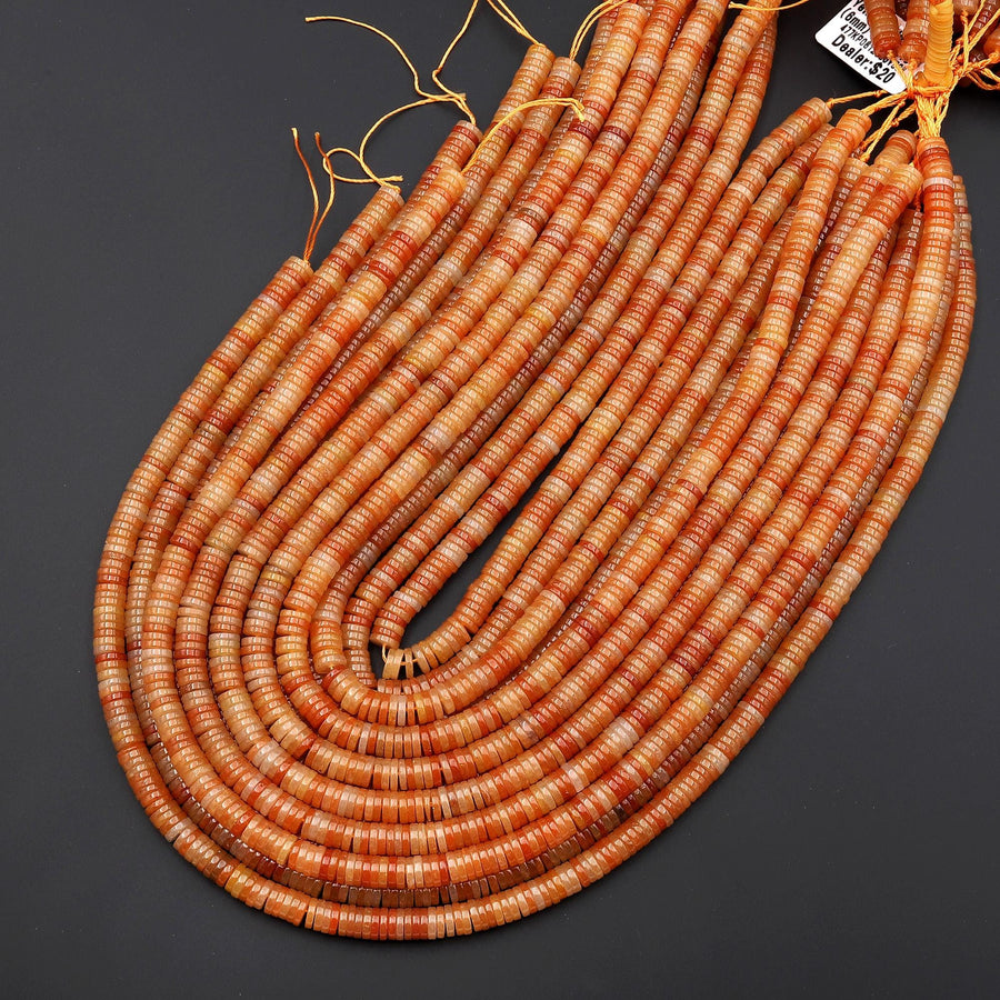 AAA Natural Orange Aventurine 4mm 6mm Smooth Thin Heishi Rondelle Beads 15.5" Strand