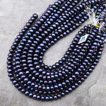 Genuine Freshwater Pearl 10mm Rondelle Brilliant Metallic Peacock Blue Color 15" Strand