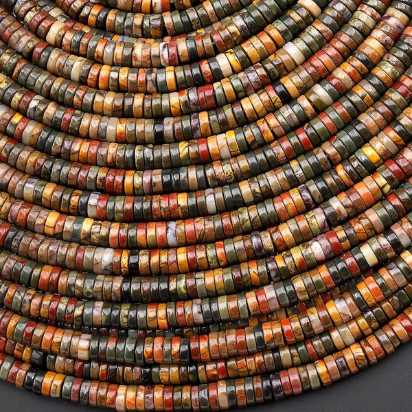 Natural Red Creek Jasper Beads 4mm Smooth Thin Heishi Rondelle Disc Aka Multicolor Picasso Jasper 15.5" Strand