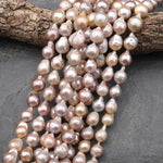 Genuine Freshwater Ming Fireball Flameball Pearl Large Iridescent Powder Pink 15.5" Strand