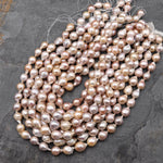 Genuine Freshwater Ming Fireball Flameball Pearl Large Iridescent Powder Pink 15.5" Strand