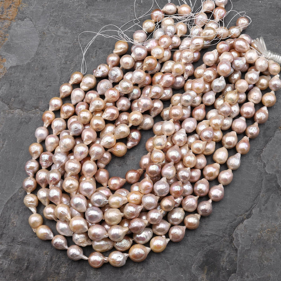 Genuine Freshwater Ming Fireball Flameball Pearl Large Iridescent Powder Pink 15.5" Strand