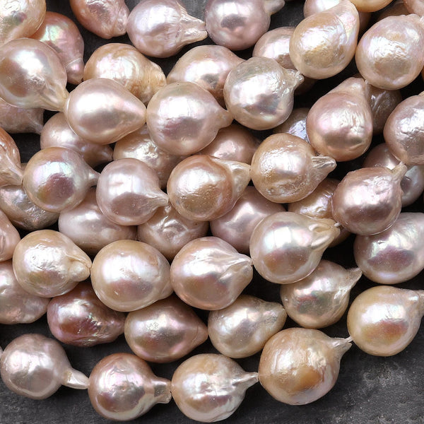 Genuine Freshwater Ming Fireball Flameball Pearl Large Iridescent Powder Pink 15.5" Strand