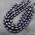 AAA Large Long Natural Black Peacock Teardrop Oval Pearl Good For Earrings Vertically Drilled 15.5" Strand