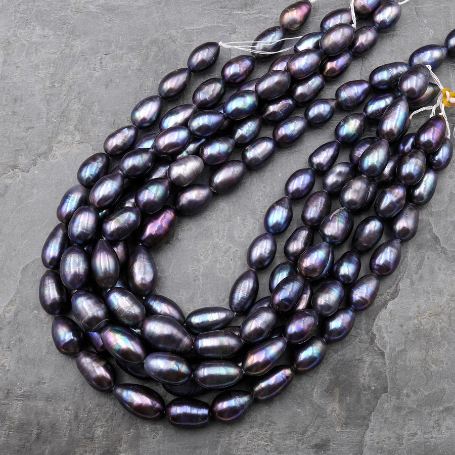 AAA Large Long Natural Black Peacock Teardrop Oval Pearl Good For Earrings Vertically Drilled 15.5" Strand