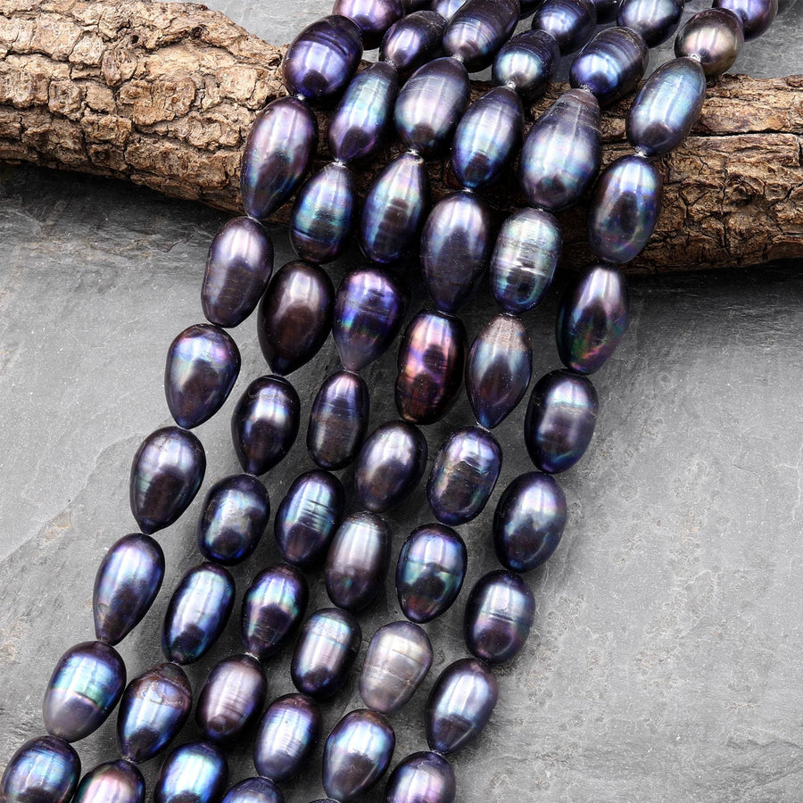 AAA Large Long Natural Black Peacock Teardrop Oval Pearl Good For Earrings Vertically Drilled 15.5" Strand
