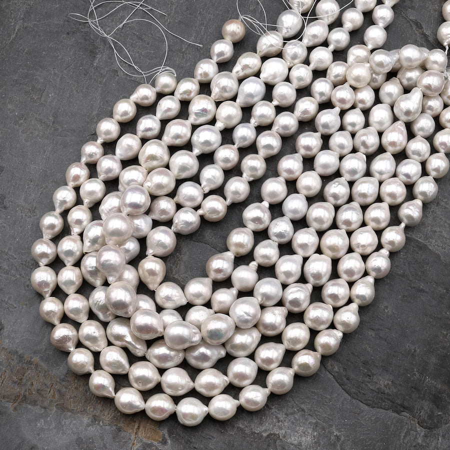 Genuine Natural White Freshwater Edison Flameball Ming Pearl Fireball Irregular Baroque Nucleated 15.5" Strand