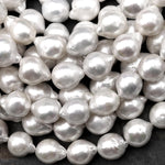 Genuine Natural White Freshwater Edison Flameball Ming Pearl Fireball Irregular Baroque Nucleated 15.5" Strand
