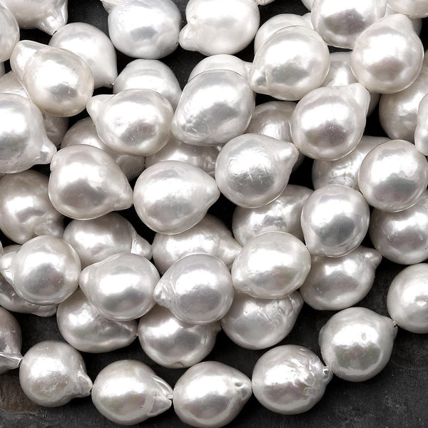 Genuine Natural White Freshwater Edison Flameball Ming Pearl Fireball Irregular Baroque Nucleated 15.5" Strand