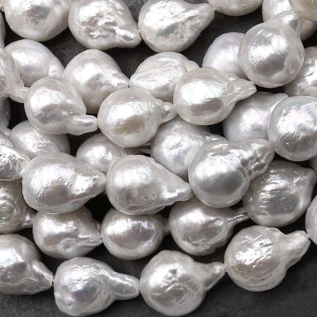 Genuine Natural White Freshwater Ming Fireball Flameball Pearl Baroque Nucleated Pearl 15.5" Strand
