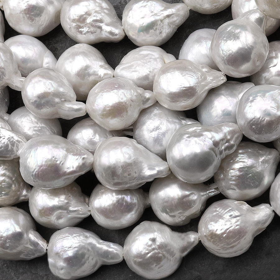Genuine Natural White Freshwater Ming Fireball Flameball Pearl Baroque Nucleated Pearl 15.5" Strand