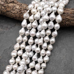 Genuine Natural White Freshwater Ming Fireball Flameball Pearl Baroque Nucleated Pearl 15.5" Strand