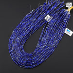Natural Blue Lapis 4x2mm Small Thin Smooth Spacer Tube Beads 15.5" Strand