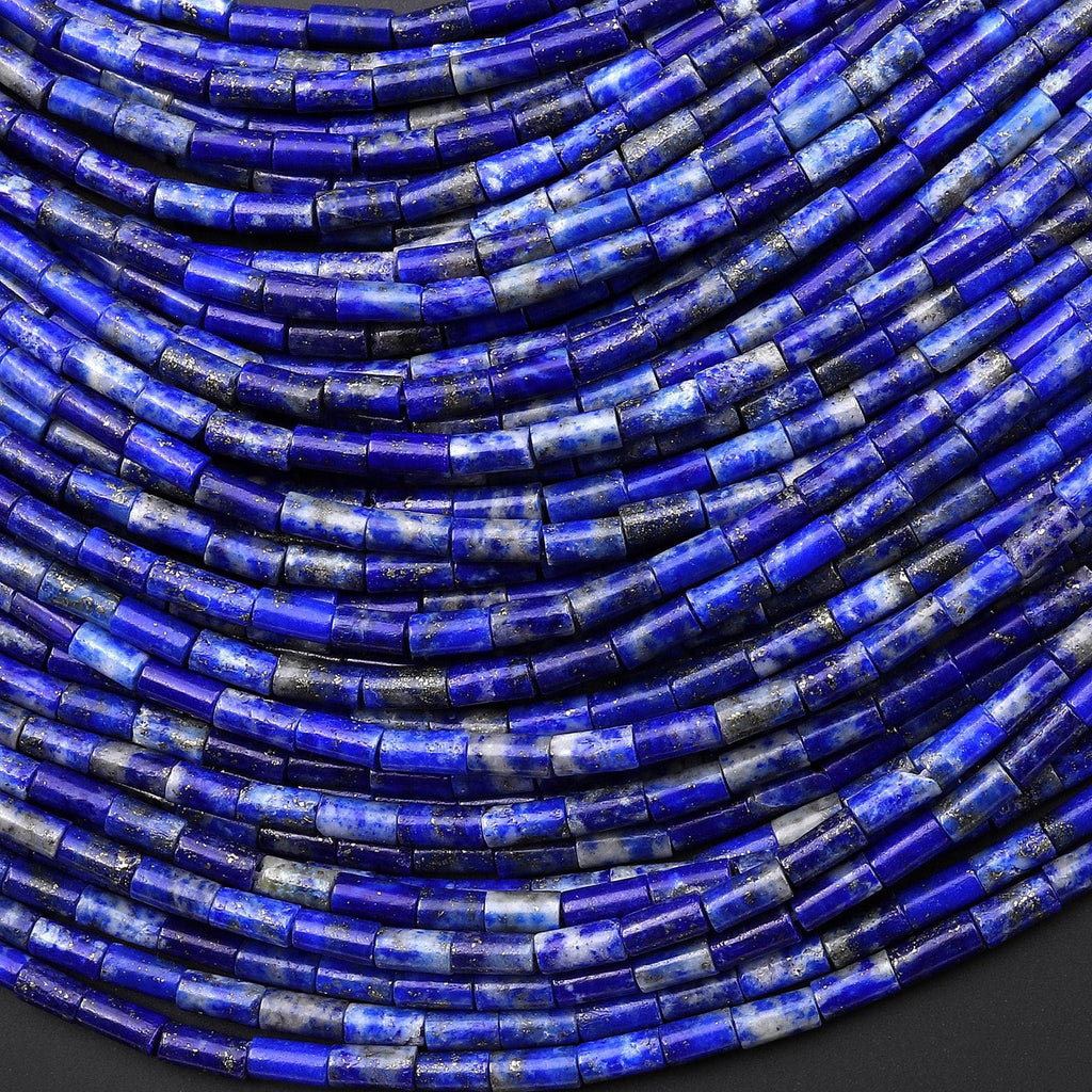 Natural Blue Lapis 4x2mm Small Thin Smooth Spacer Tube Beads 15.5" Strand