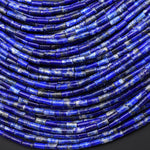 Natural Blue Lapis 4x2mm Small Thin Smooth Spacer Tube Beads 15.5" Strand