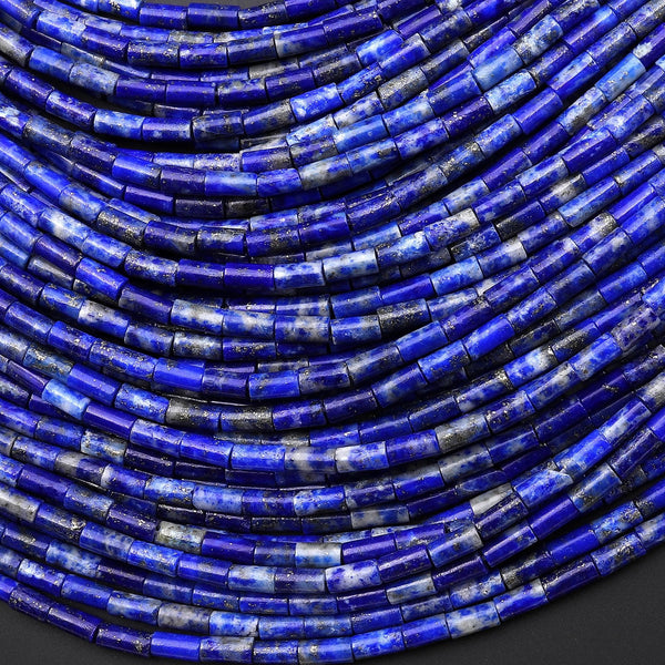 Natural Blue Lapis 4x2mm Small Thin Smooth Spacer Tube Beads 15.5" Strand