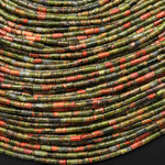 Natural Unakite 4x2mm Small Thin Smooth Spacer Tube Gemstone Beads 15.5" Strand