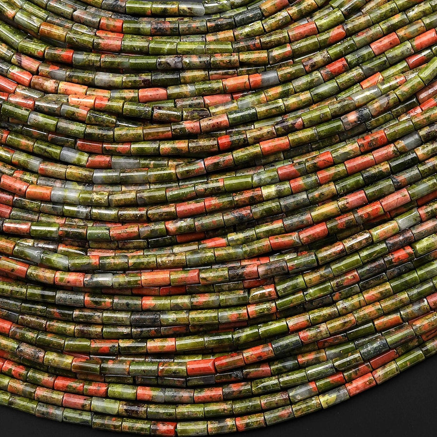 Natural Unakite 4x2mm Small Thin Smooth Spacer Tube Gemstone Beads 15.5" Strand