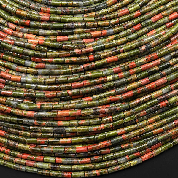 Natural Unakite 4x2mm Small Thin Smooth Spacer Tube Gemstone Beads 15.5" Strand