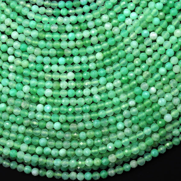 AAA Faceted Natural Australian Green Chrysoprase Round 3mm Beads Gemstone Beads 15.5" Strand